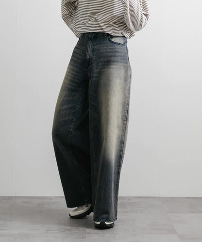 中性復古風牛仔寬腿褲