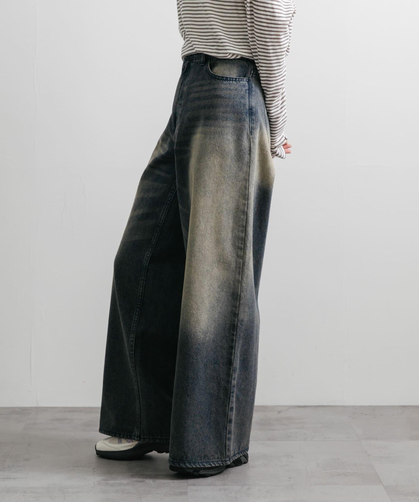 中性復古風牛仔寬腿褲