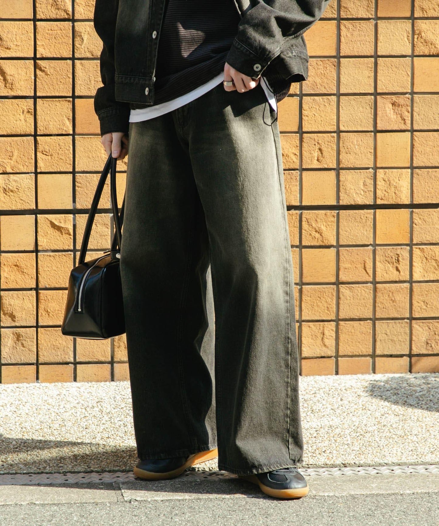 中性復古風牛仔寬腿褲