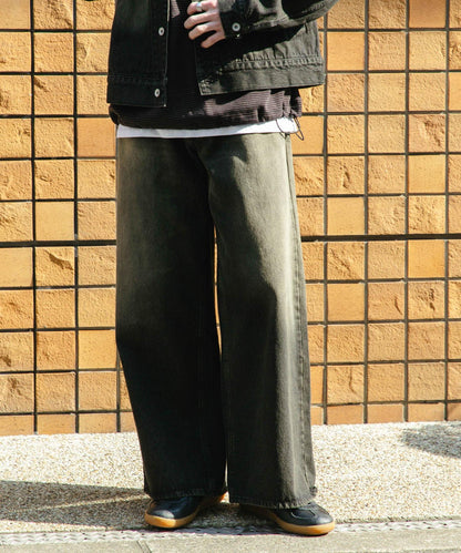 中性復古風牛仔寬腿褲