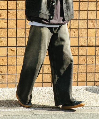 中性復古風牛仔寬腿褲