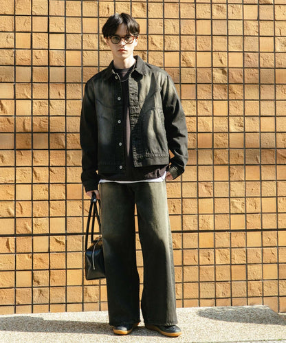 中性復古風牛仔寬腿褲