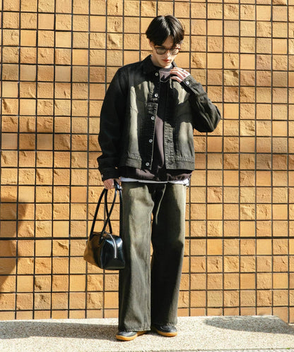 中性復古風牛仔寬腿褲