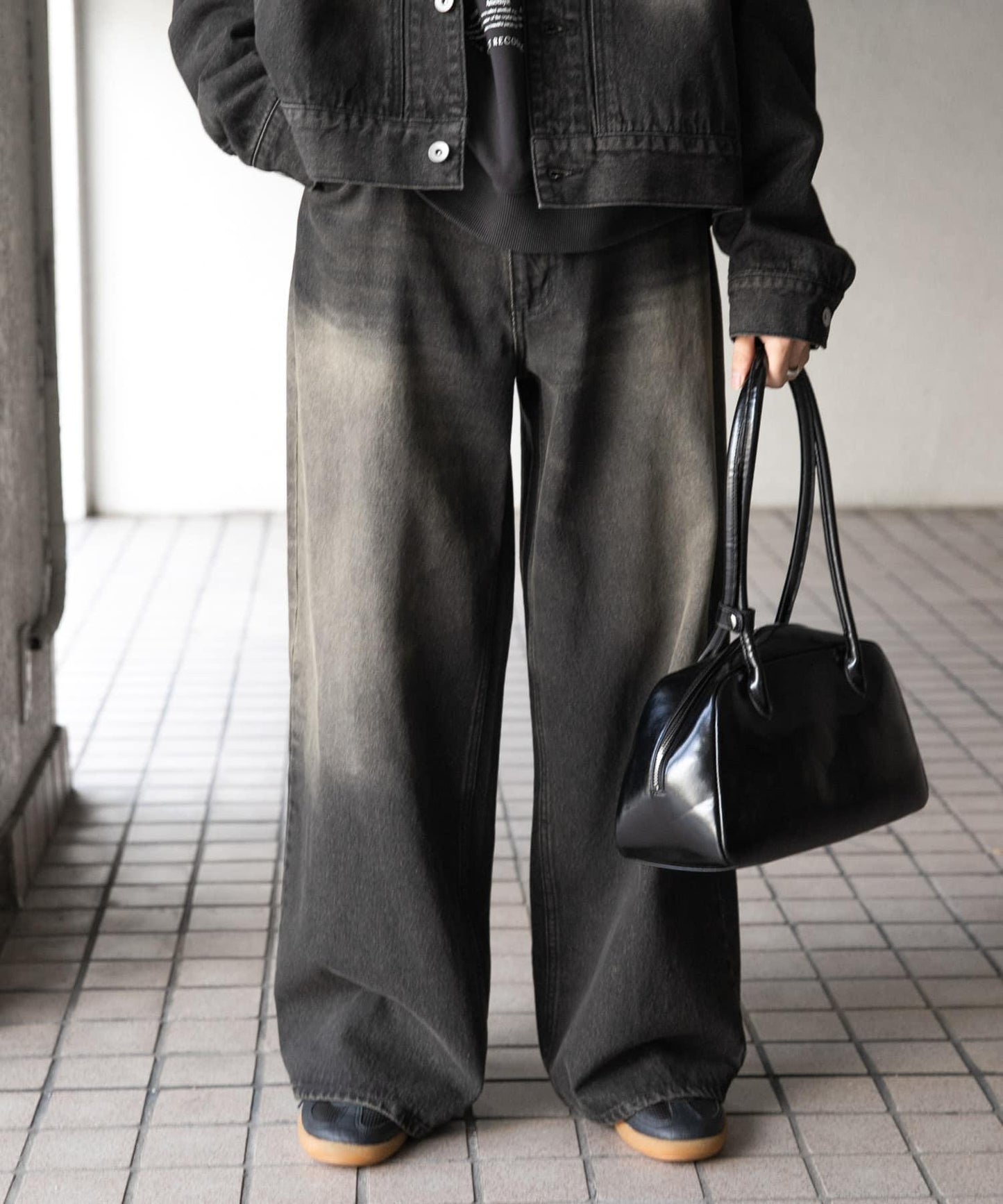 中性復古風牛仔寬腿褲