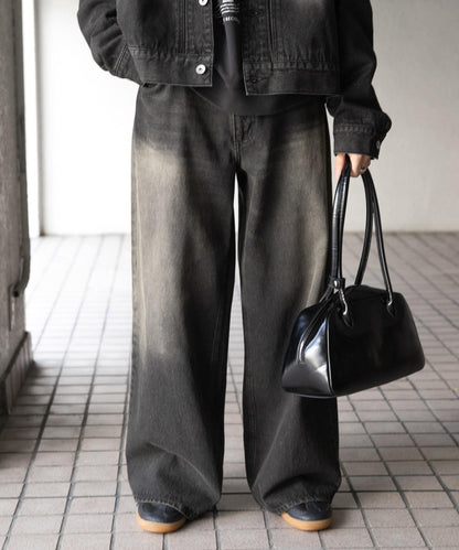 中性復古風牛仔寬腿褲
