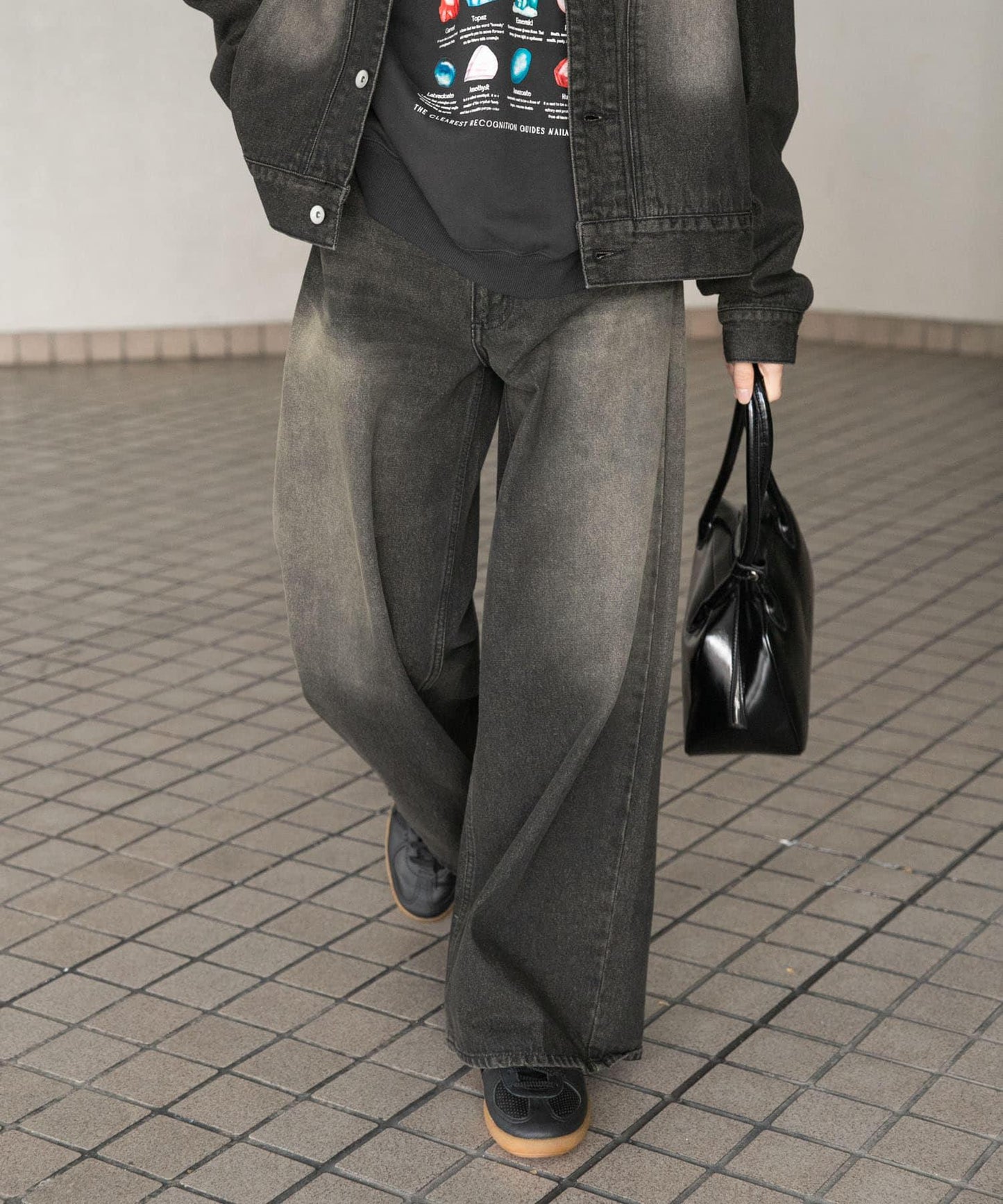 中性復古風牛仔寬腿褲