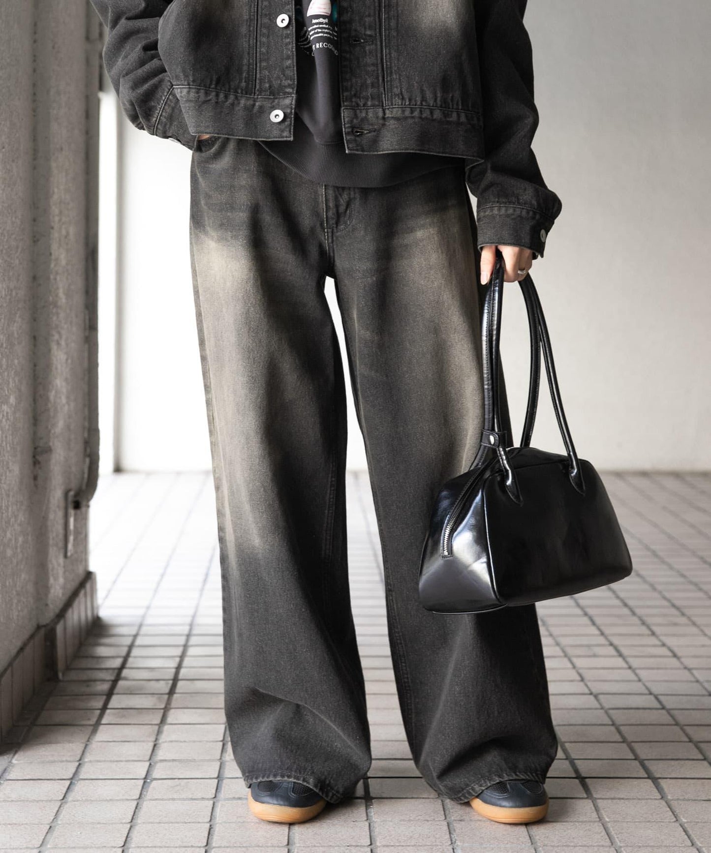 中性復古風牛仔寬腿褲