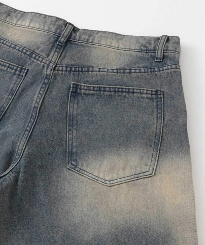 中性復古風牛仔寬腿褲