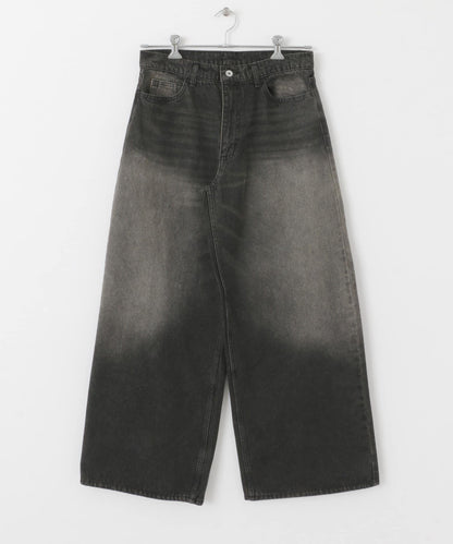 中性復古風牛仔寬腿褲