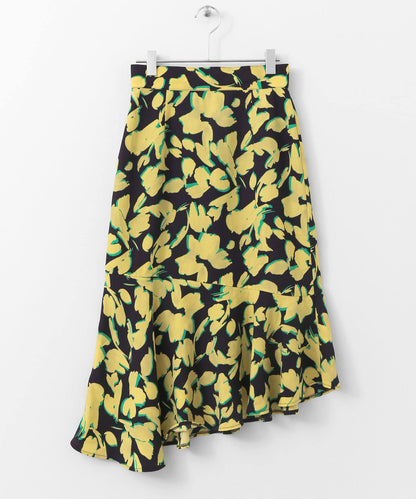 植物印花不規則下襬半身裙∴