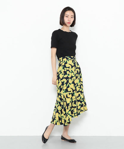 植物印花不規則下襬半身裙∴