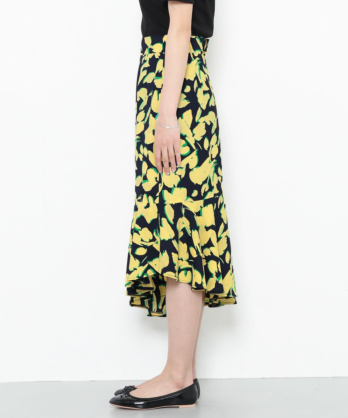 植物印花不規則下襬半身裙∴