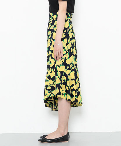 植物印花不規則下襬半身裙∴