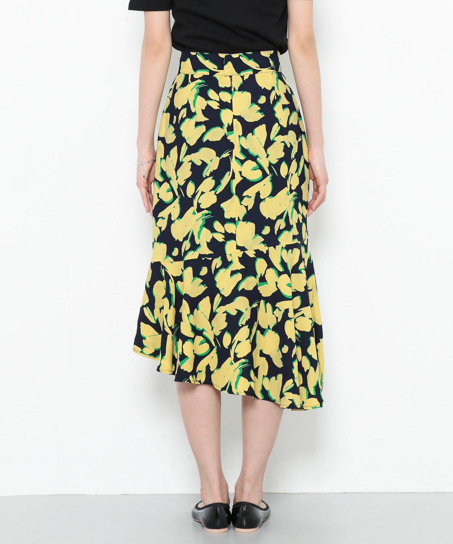 植物印花不規則下襬半身裙∴