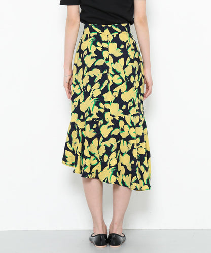 植物印花不規則下襬半身裙∴