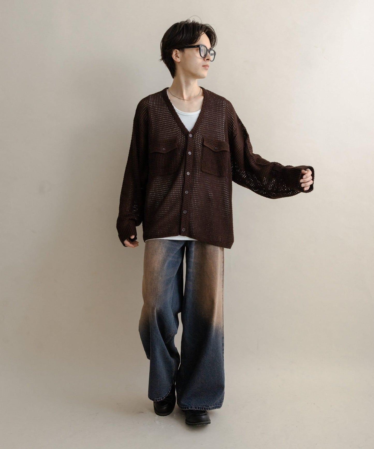 雙口袋V領針織開衫