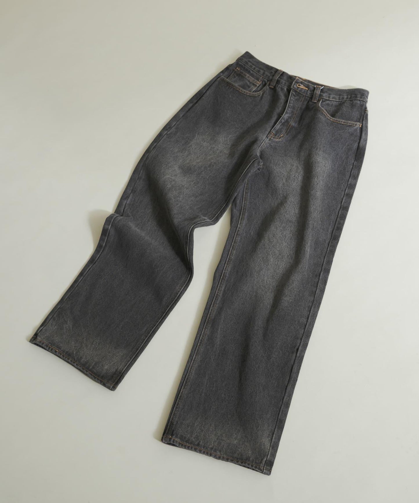 硬質水洗牛仔寬腿褲