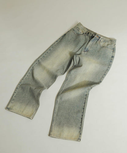 硬質水洗牛仔寬腿褲