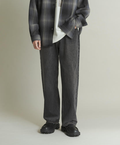 硬質水洗牛仔寬腿褲