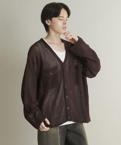 雙口袋V領針織開衫