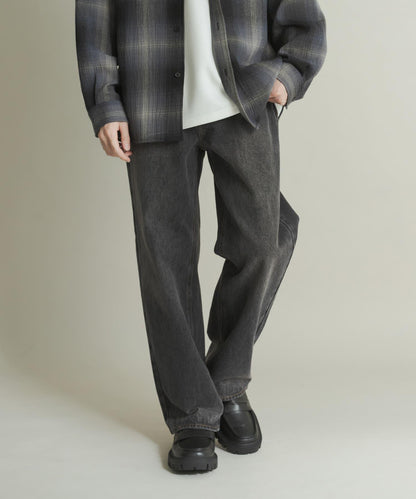 硬質水洗牛仔寬腿褲