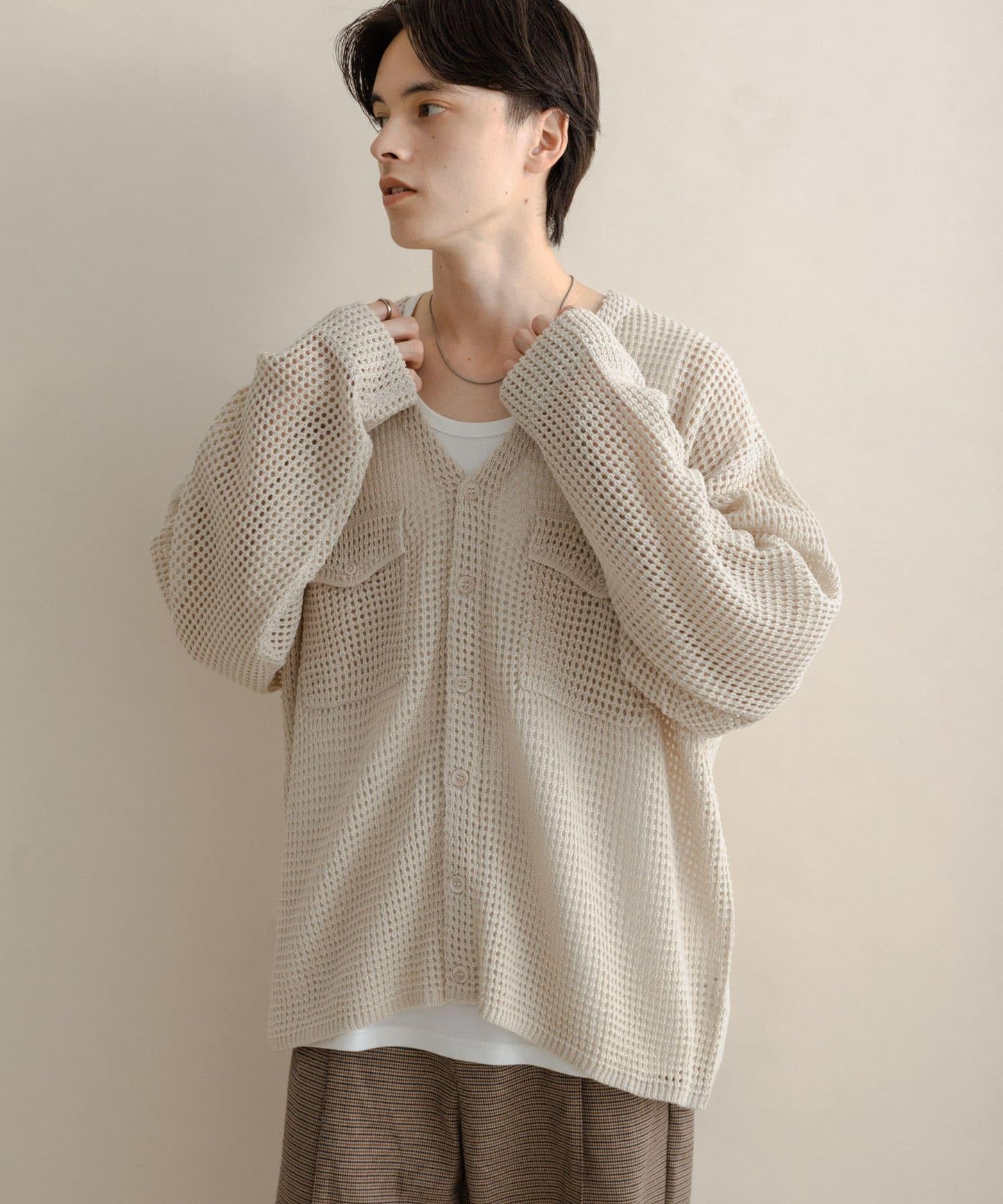 雙口袋V領針織開衫