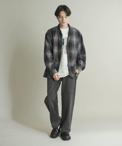 硬質水洗牛仔寬腿褲