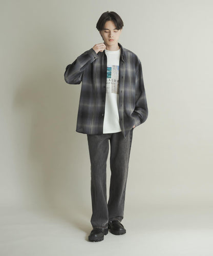 硬質水洗牛仔寬腿褲