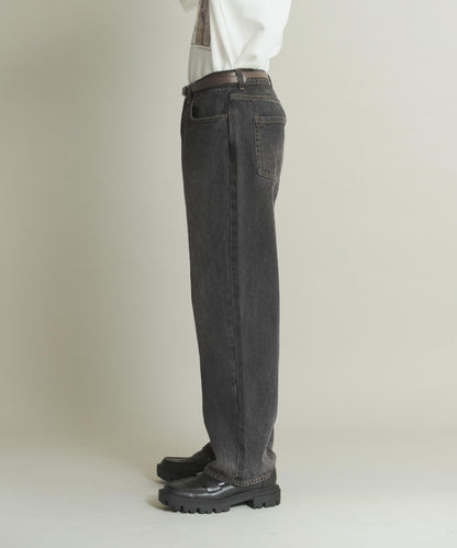 硬質水洗牛仔寬腿褲