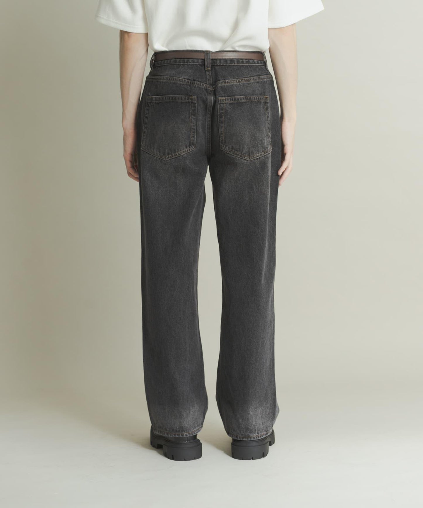 硬質水洗牛仔寬腿褲