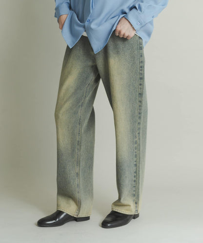 硬質水洗牛仔寬腿褲