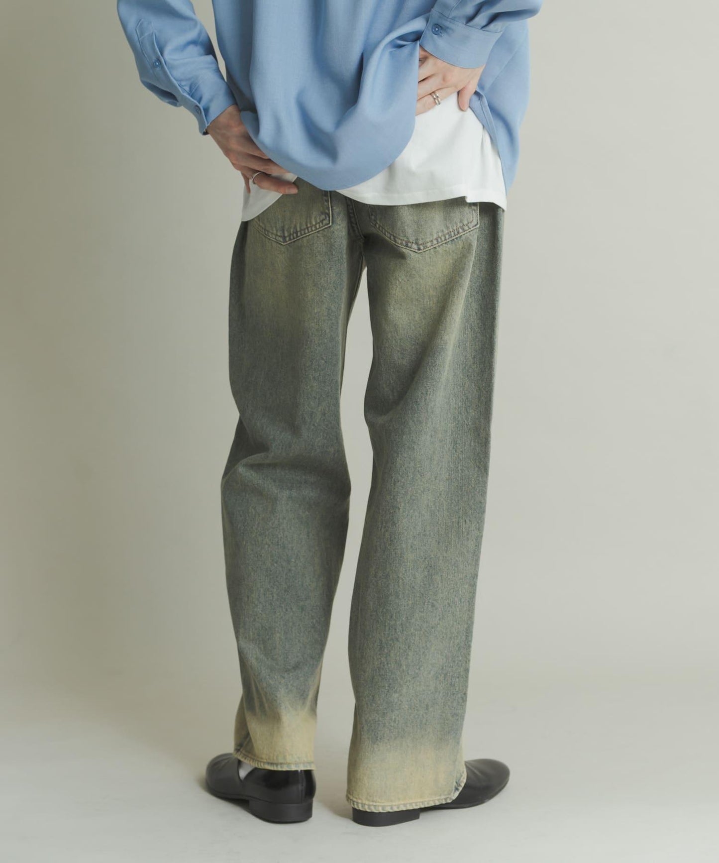 硬質水洗牛仔寬腿褲