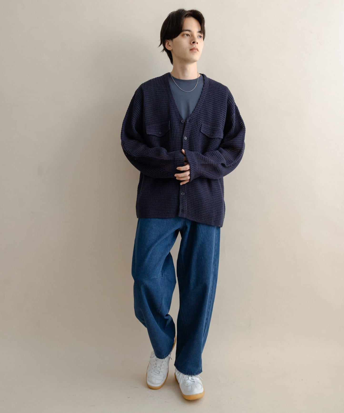 雙口袋V領針織開衫