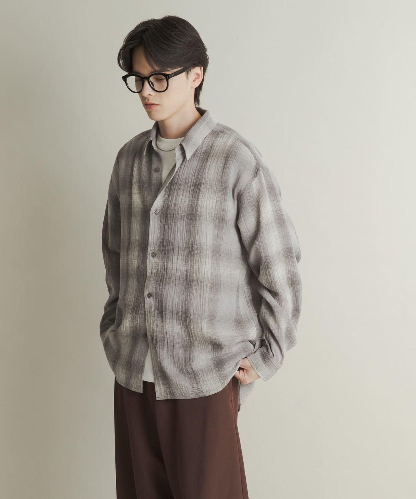 漸變格紋常規領襯衫