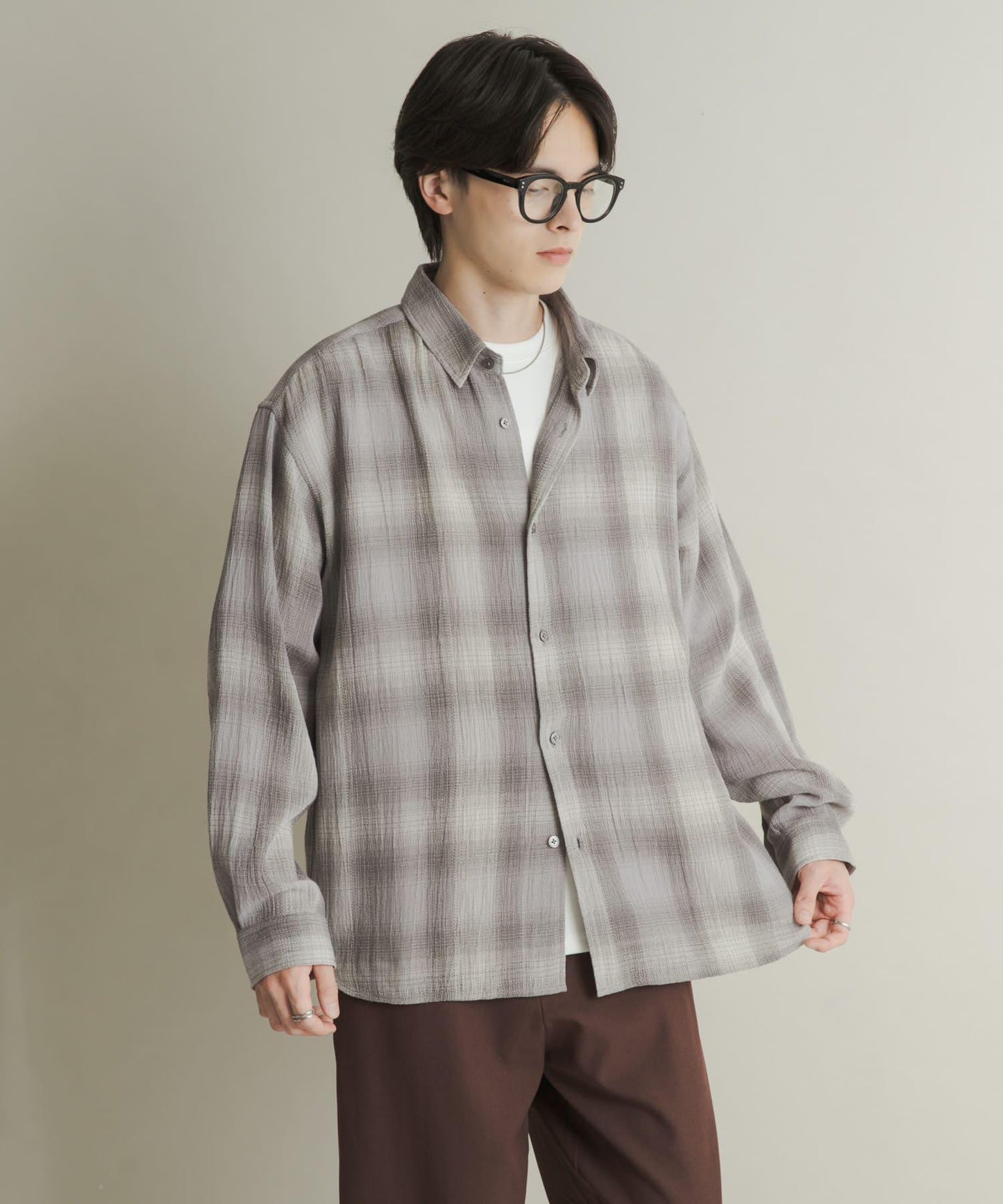 漸變格紋常規領襯衫