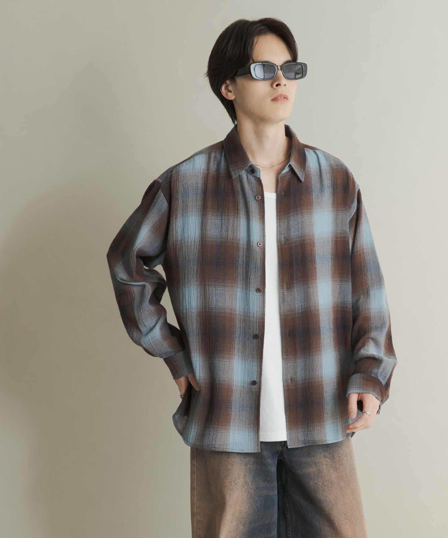 漸變格紋常規領襯衫