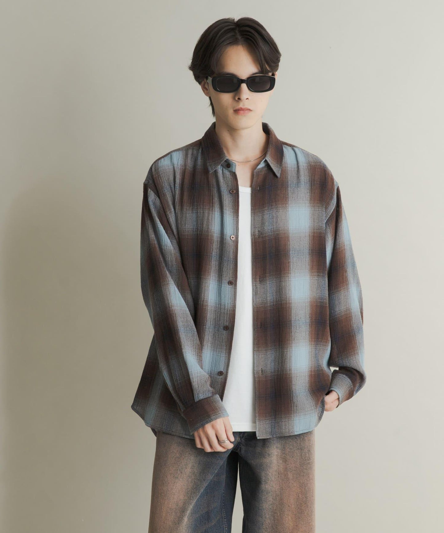 漸變格紋常規領襯衫