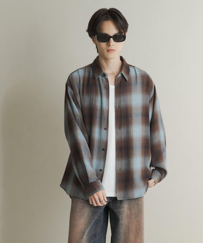 漸變格紋常規領襯衫