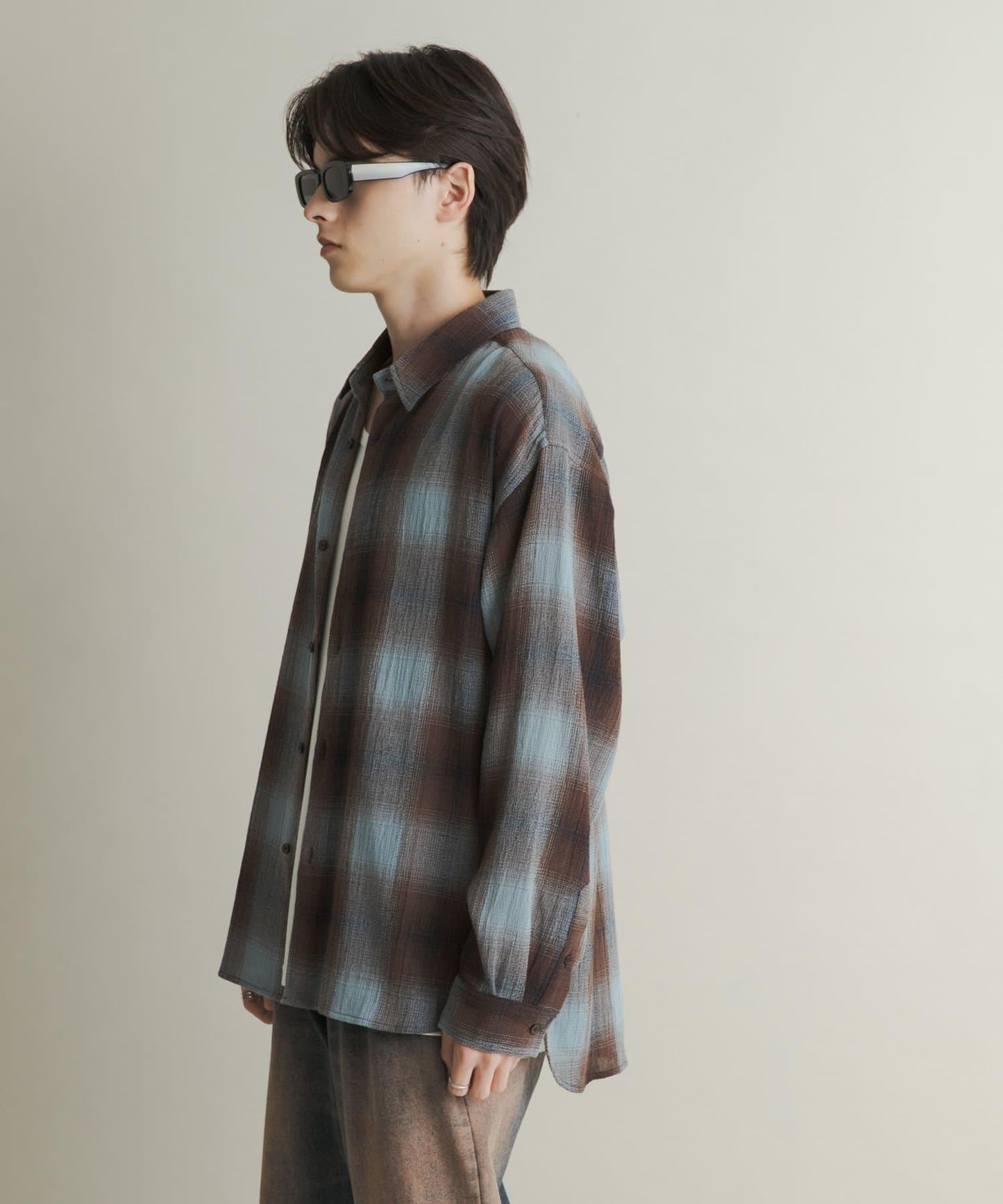 漸變格紋常規領襯衫