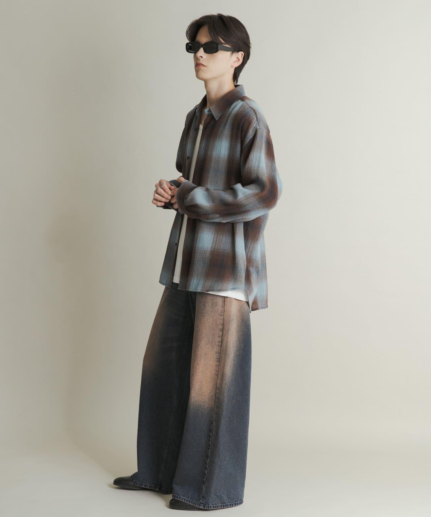 漸變格紋常規領襯衫