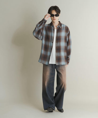 漸變格紋常規領襯衫