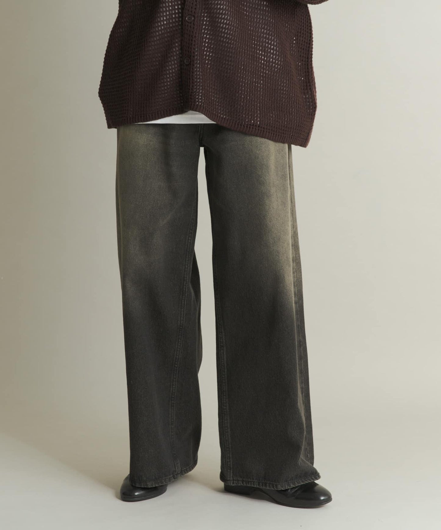 復古風牛仔寬腿褲