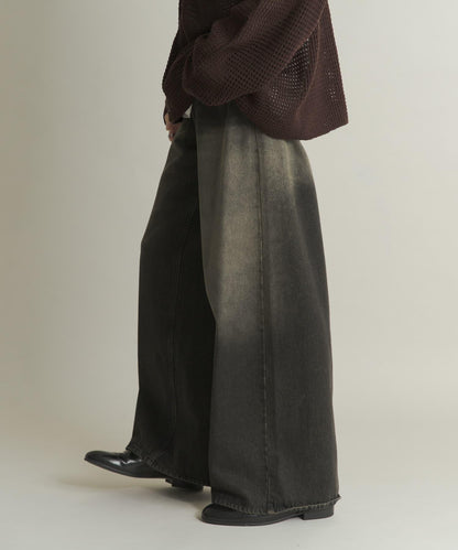 復古風牛仔寬腿褲