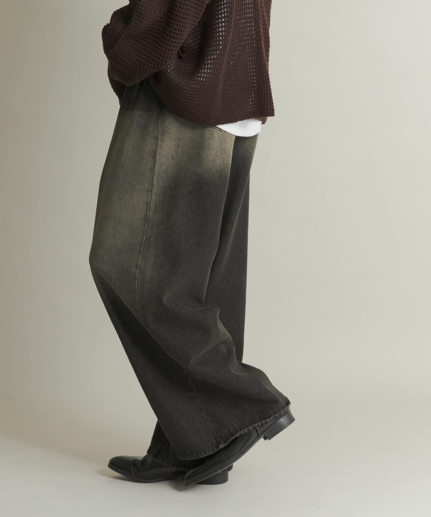 復古風牛仔寬腿褲