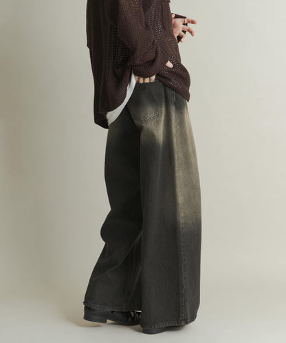 復古風牛仔寬腿褲