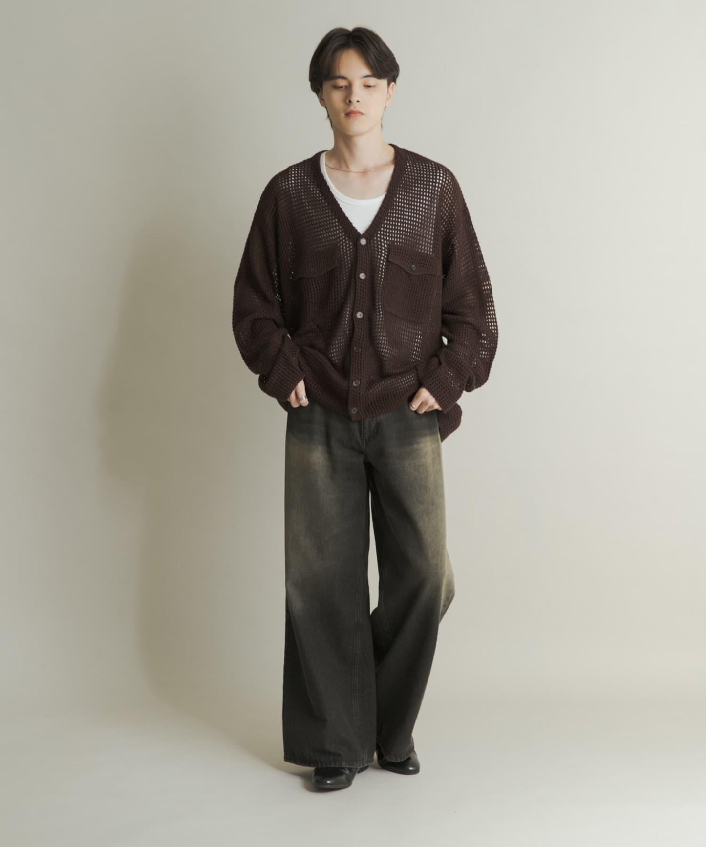 復古風牛仔寬腿褲