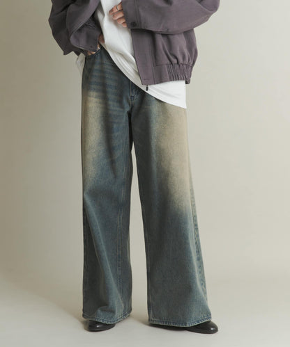 復古風牛仔寬腿褲