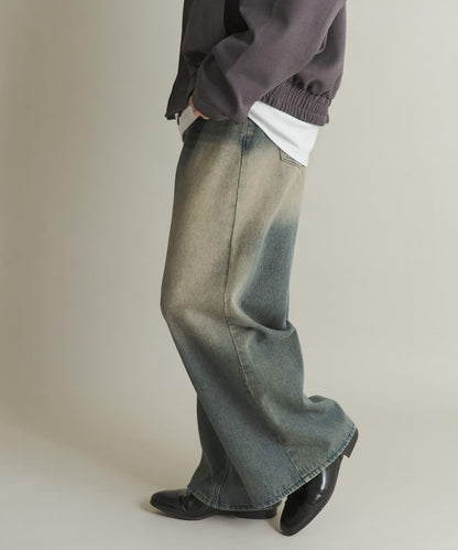 復古風牛仔寬腿褲