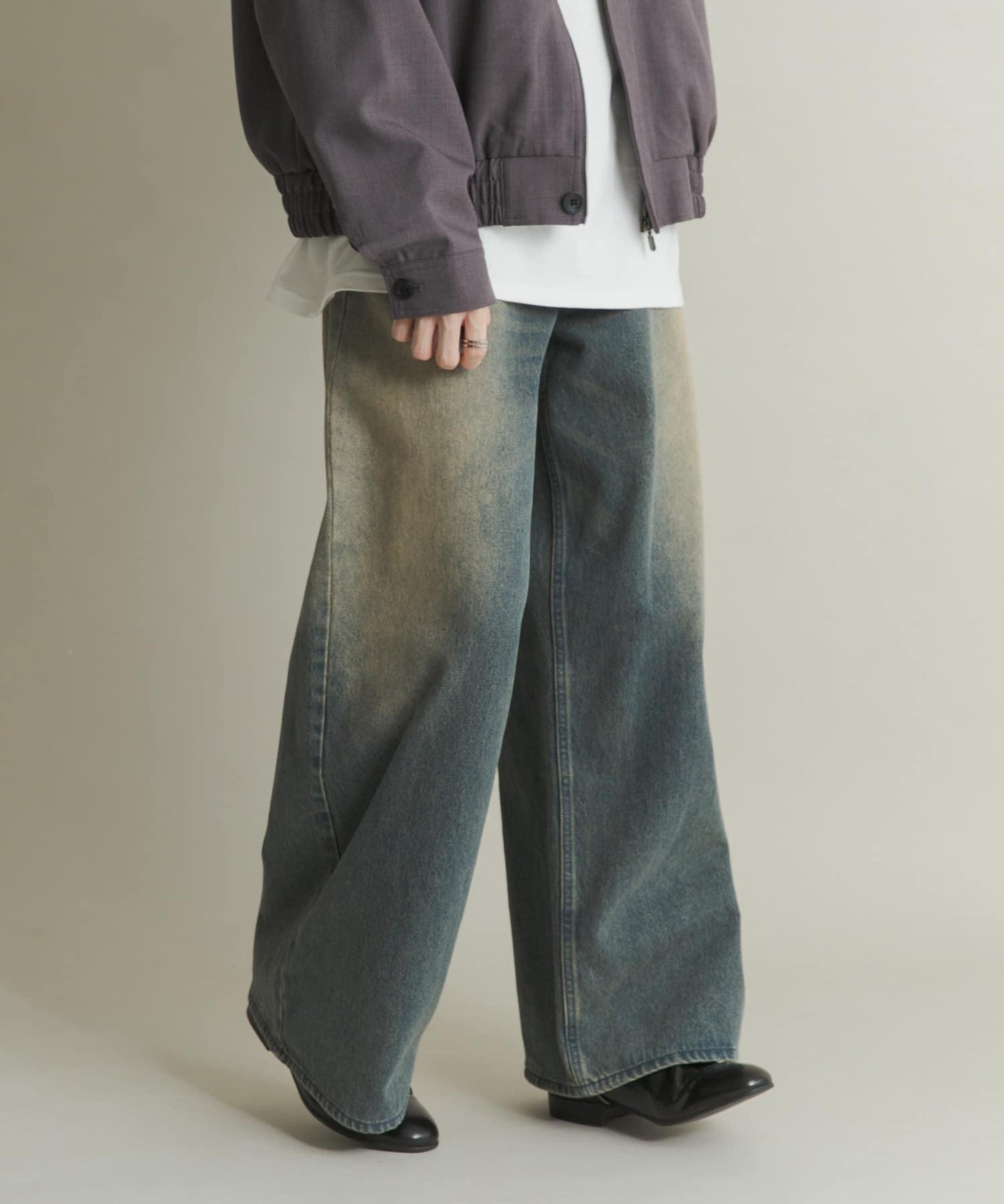 復古風牛仔寬腿褲