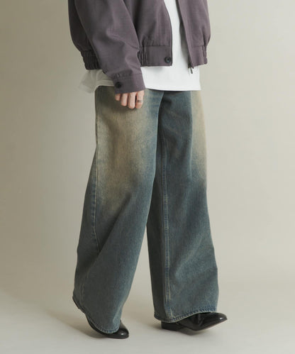 復古風牛仔寬腿褲